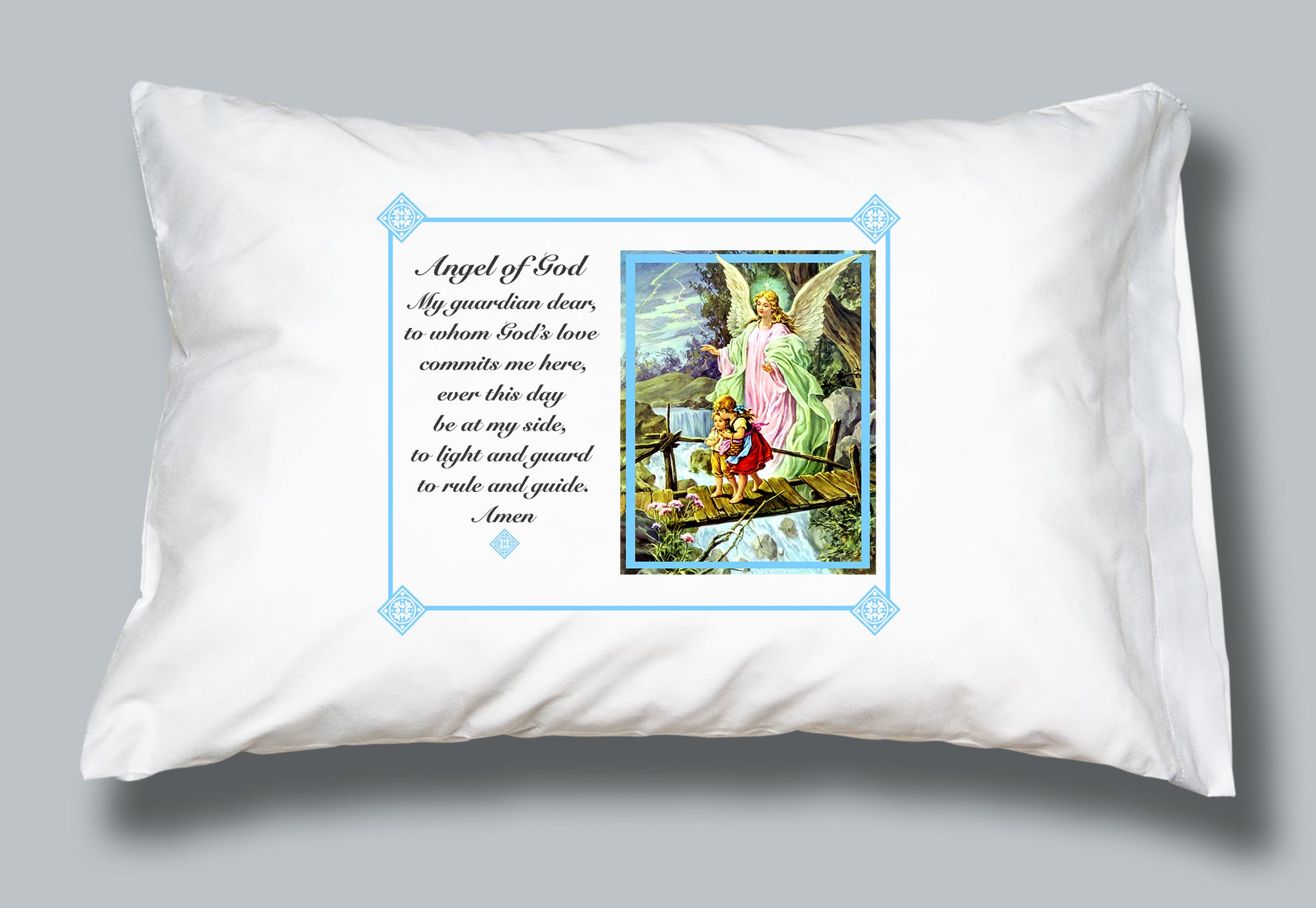 Guardian Angel Pillowcase Traditional Blue