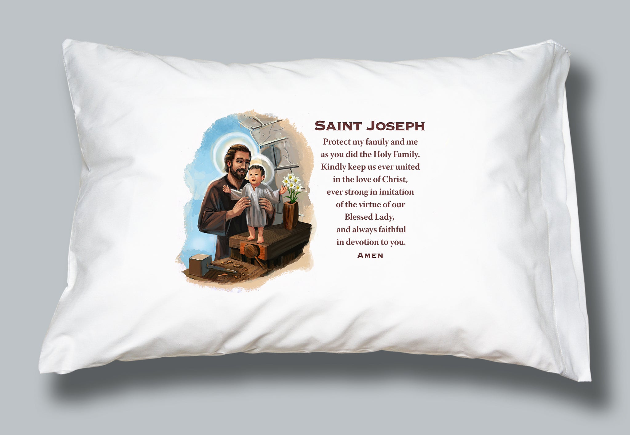 Prayers to St. Joseph Catholic Prayer Pillowcases Made in the USA