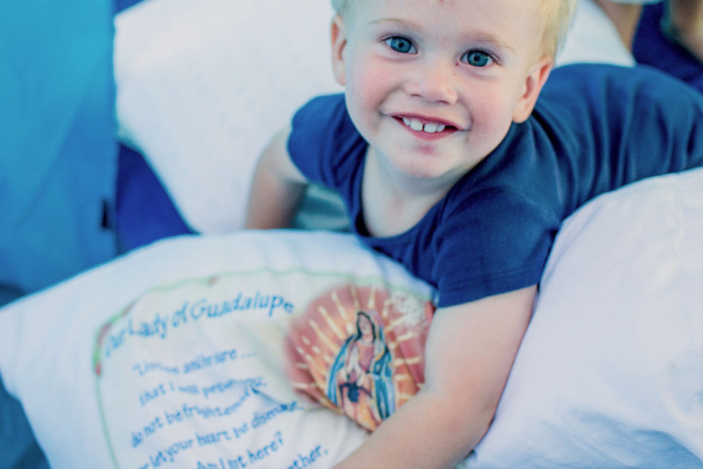 Here's another pretty Marian Prayer Pillowcase design for Catholic families! Our Lady of Guadalupe Prayer Pillowcase reminds us to pray for Mary’s intercession to help convert the world through love - beginning with our own little corners of the world!