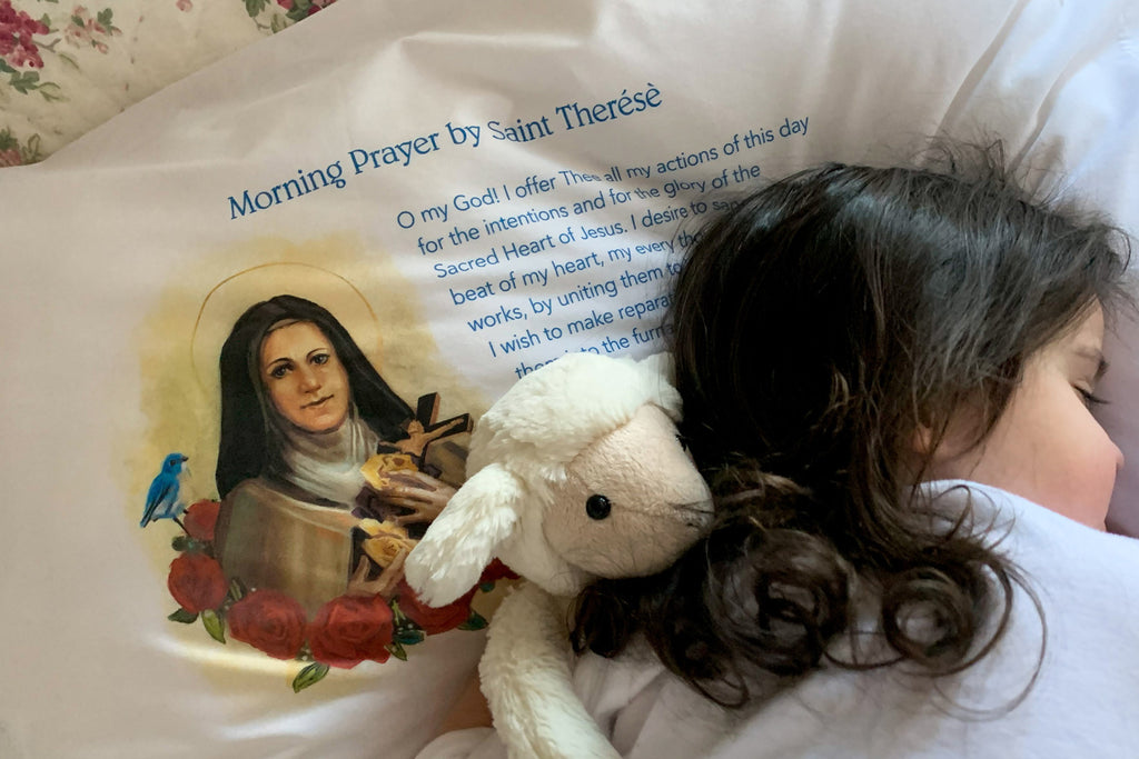 Sweetly devotional Prayer Pillowcases are the start to a child's life-long companionship with the saints. Like this prayerful St. Therese design. It's a gift that will be used and treasured for years.